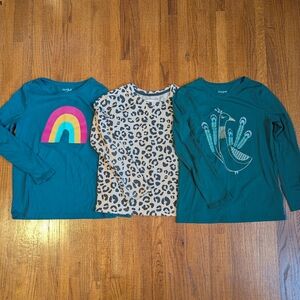 3 - Cat & Jack | Girls' Long Sleeve Tees - Rainbow, Leopard, Peacock | L 10/12